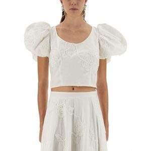 ROTATE BIRGERCHRISTENSEN ROTATE BIRGER CHRISTENSEN Puff Sleeve Embroidered Crop